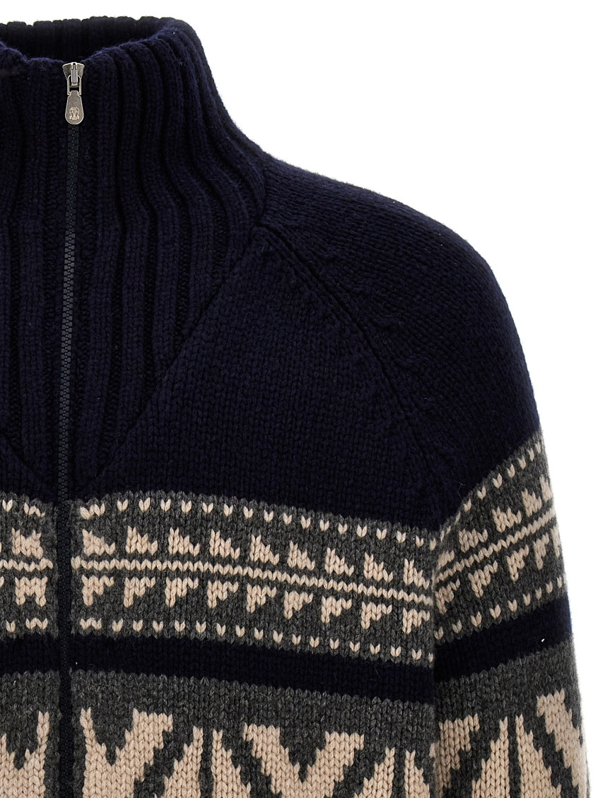 Argyle-check zipped cardigan - Blue