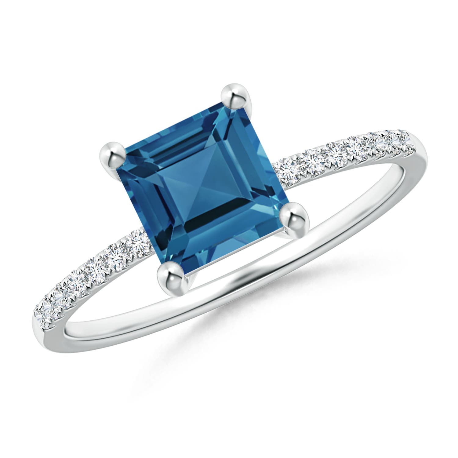 Angara 1.35 Carats Square London Blue Topaz Ring with Diamond Studded Shank in Platinum