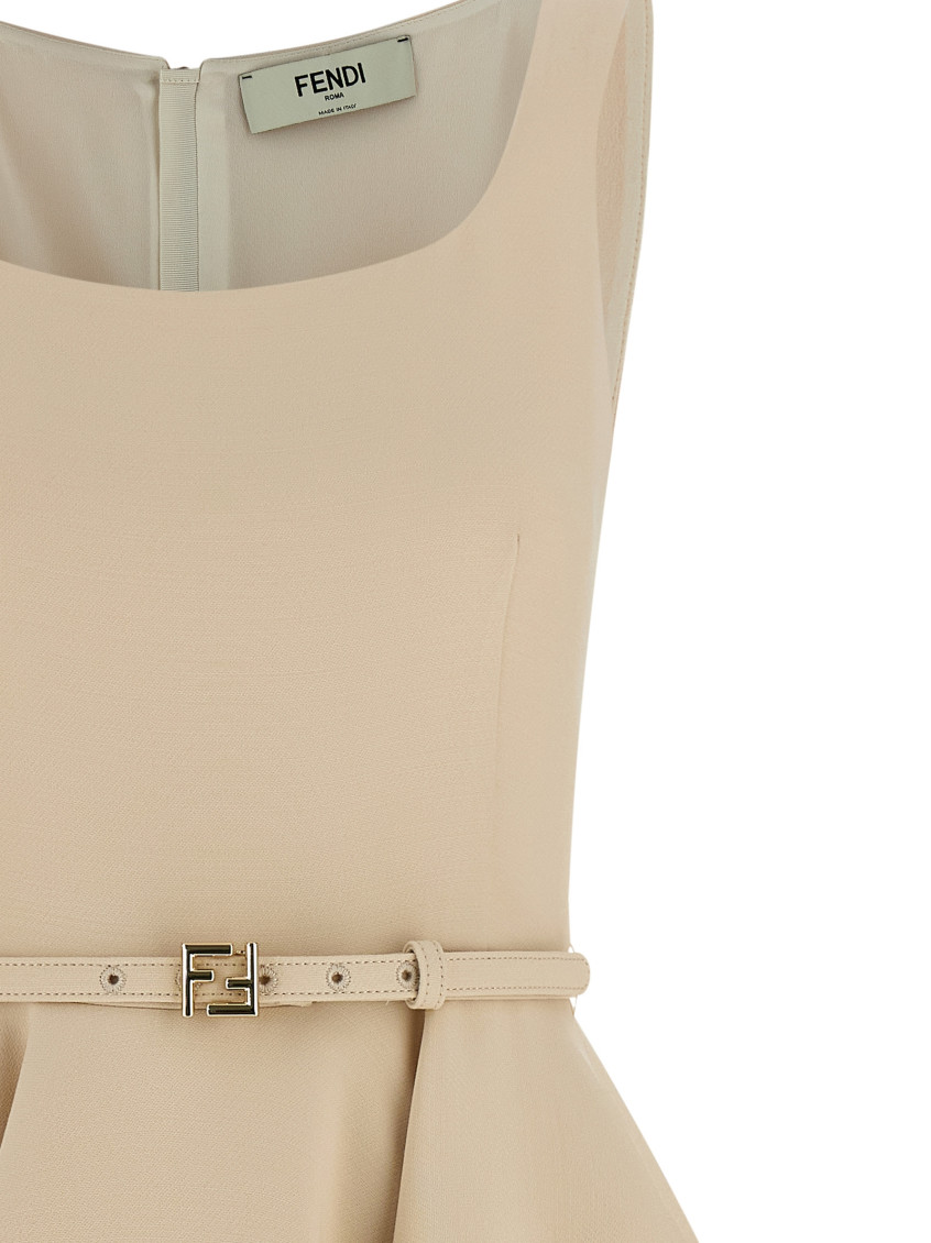 Fendi - belted sleeveless dress flared skirt scoop neckline