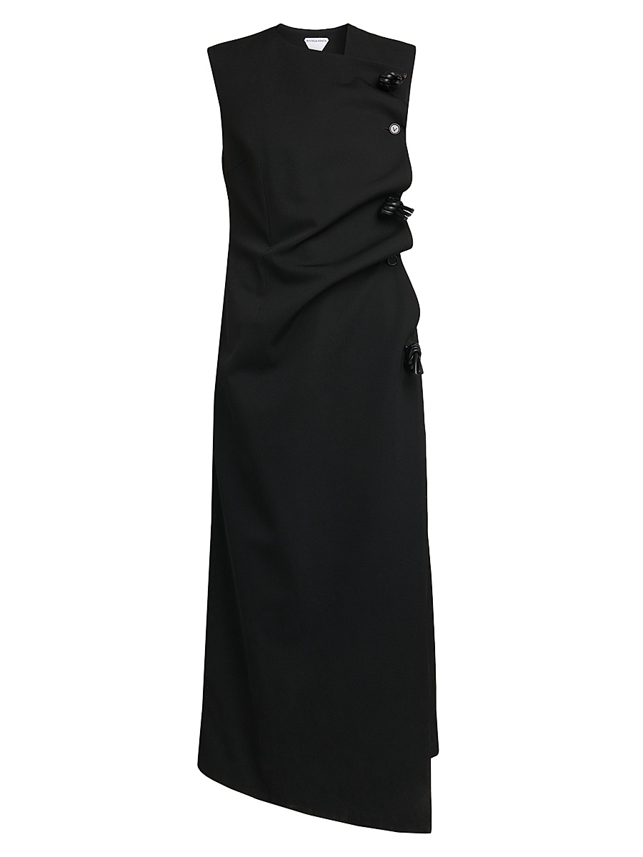 Women's Buttoned Sleeveless Shift Midi Dress - Double Black