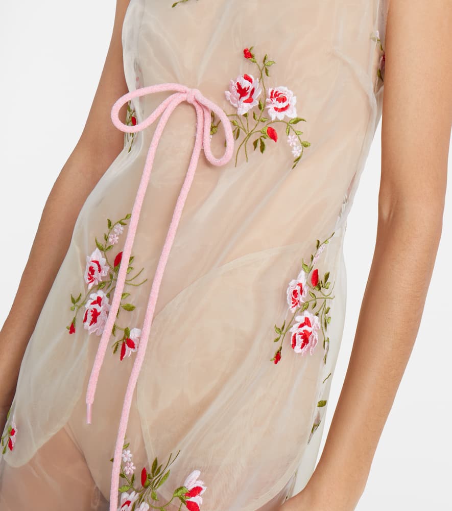 Embroidered sheer organza midi dress
