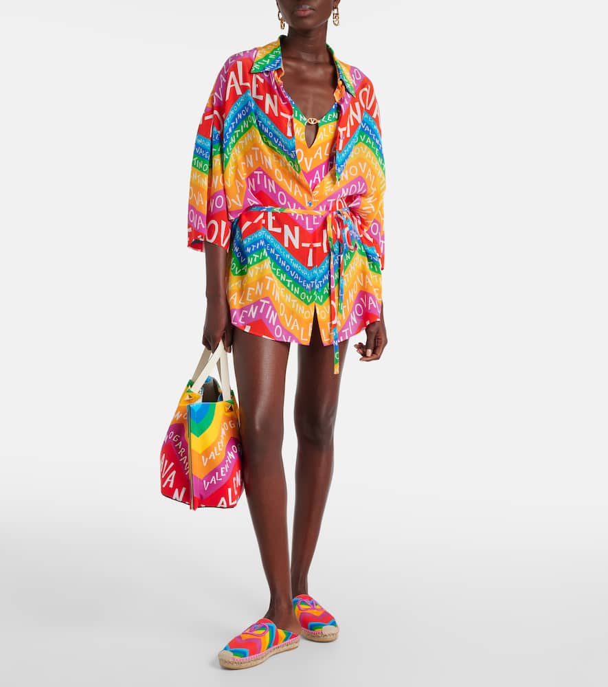 Logo silk shirt dress