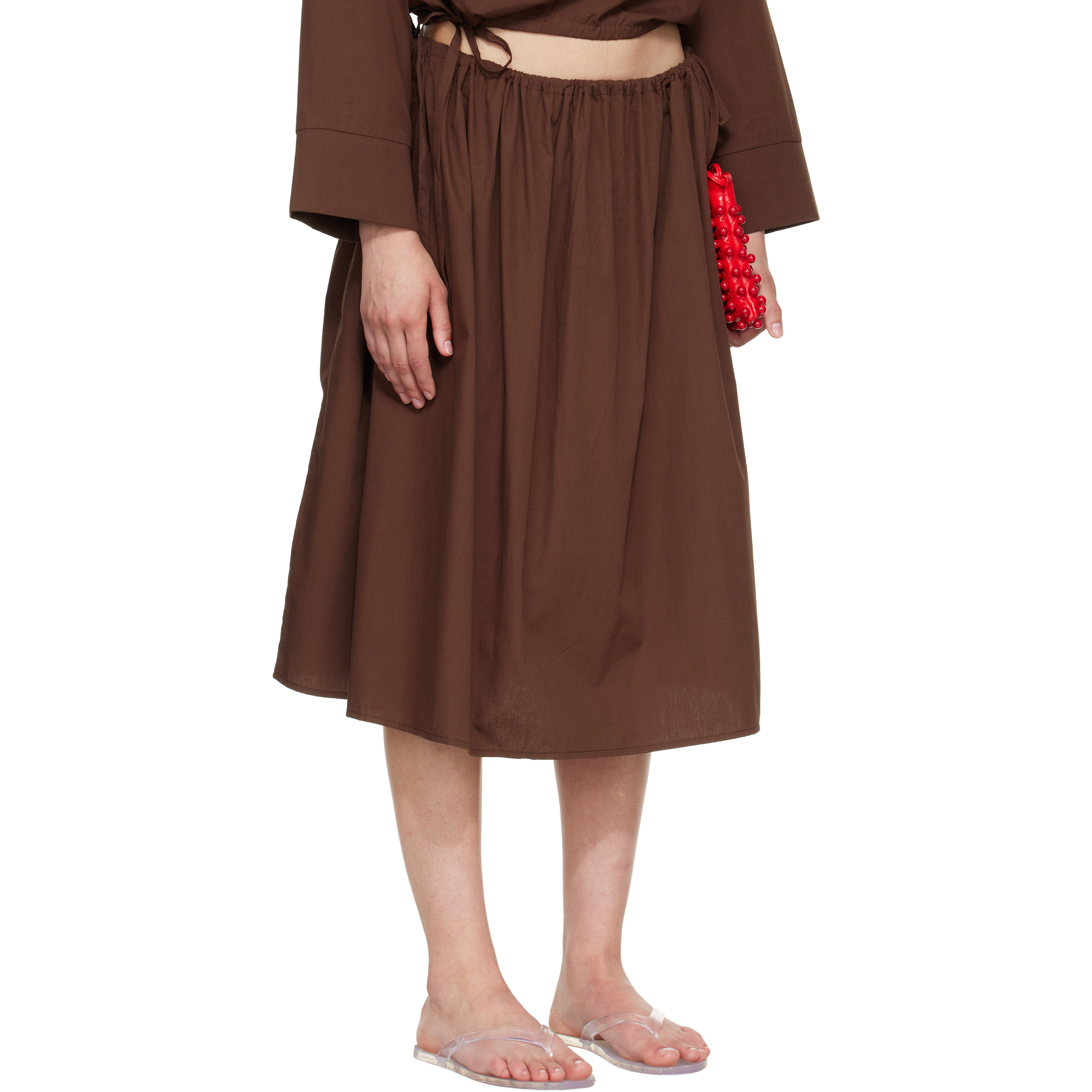 Brown Tie Midi Skirt