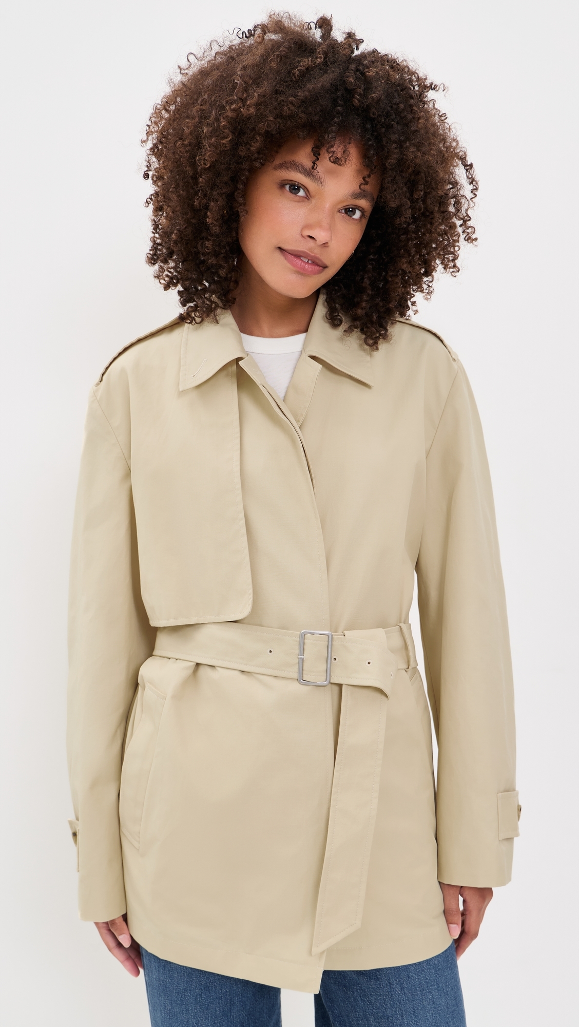 Cotton Blend Short Trench Jacket Lt Maiz