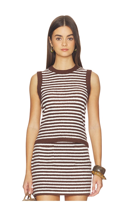525 America Alessia Teddy Stripe Crew Neck Tank in Chocolate. - XS also in S, M