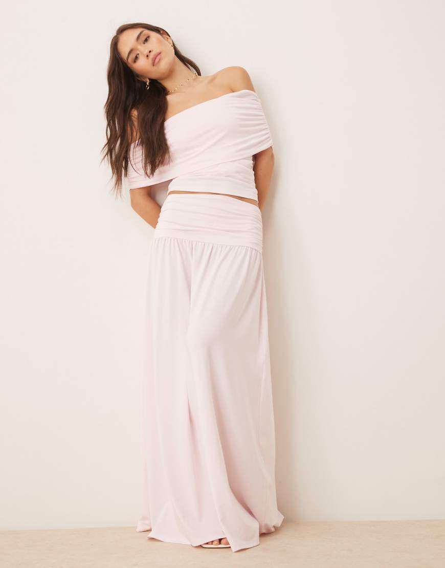 Mix & match dropped waist ruched maxi skirt in pastel pink
