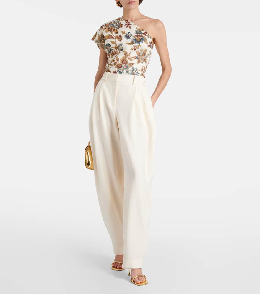 Eleanora floral one-shoulder linen crop top