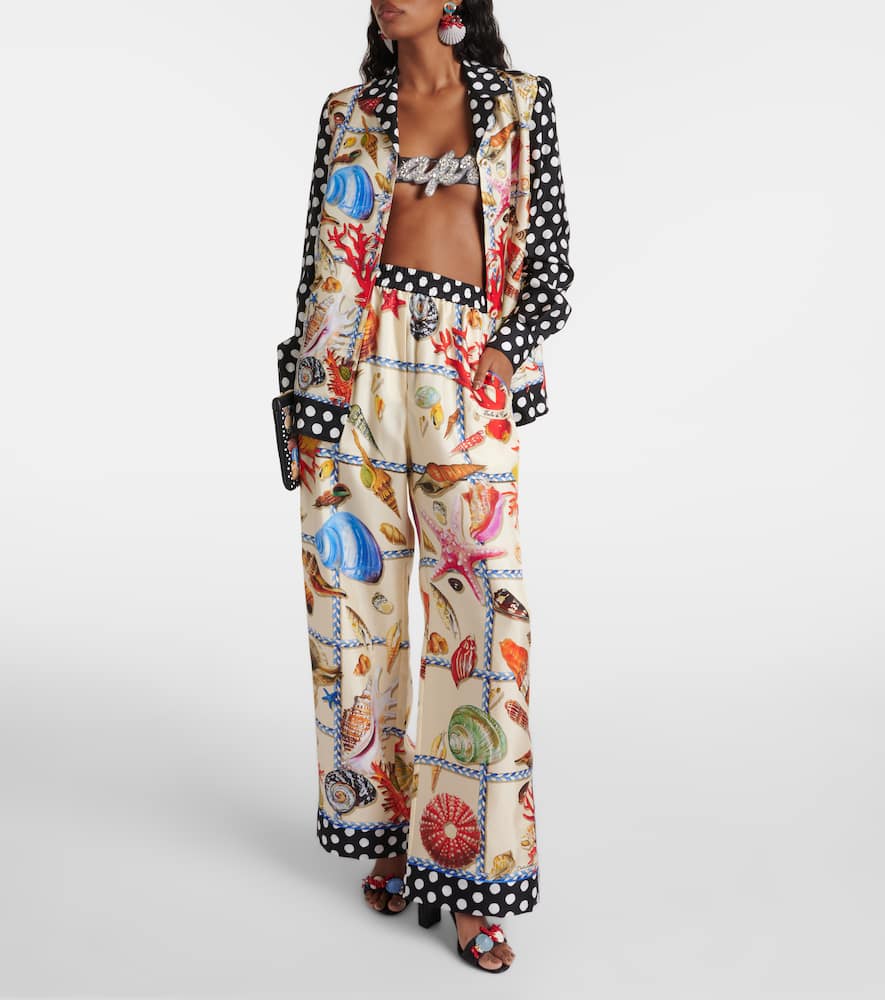 Capri printed silk satin palazzo pants