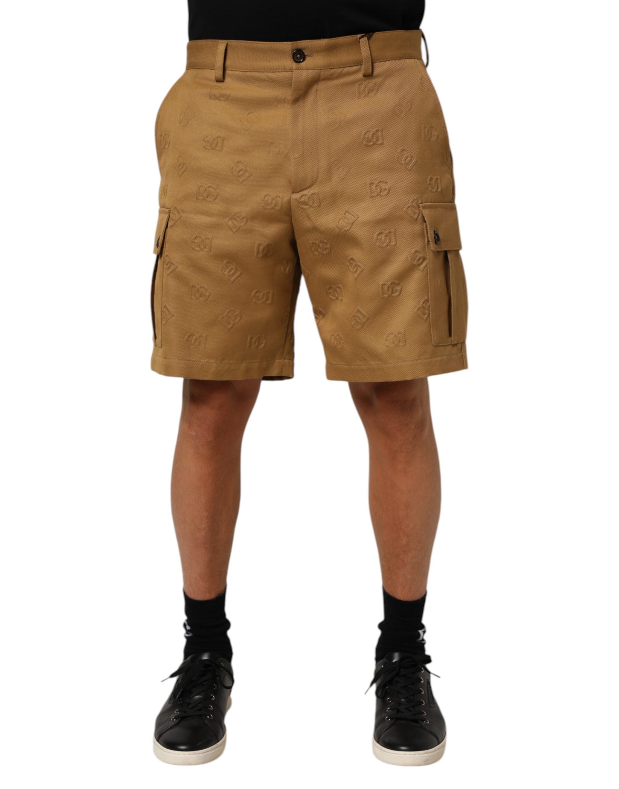 Logo-Patterned Cotton Stretch Bermuda Shorts — Brown