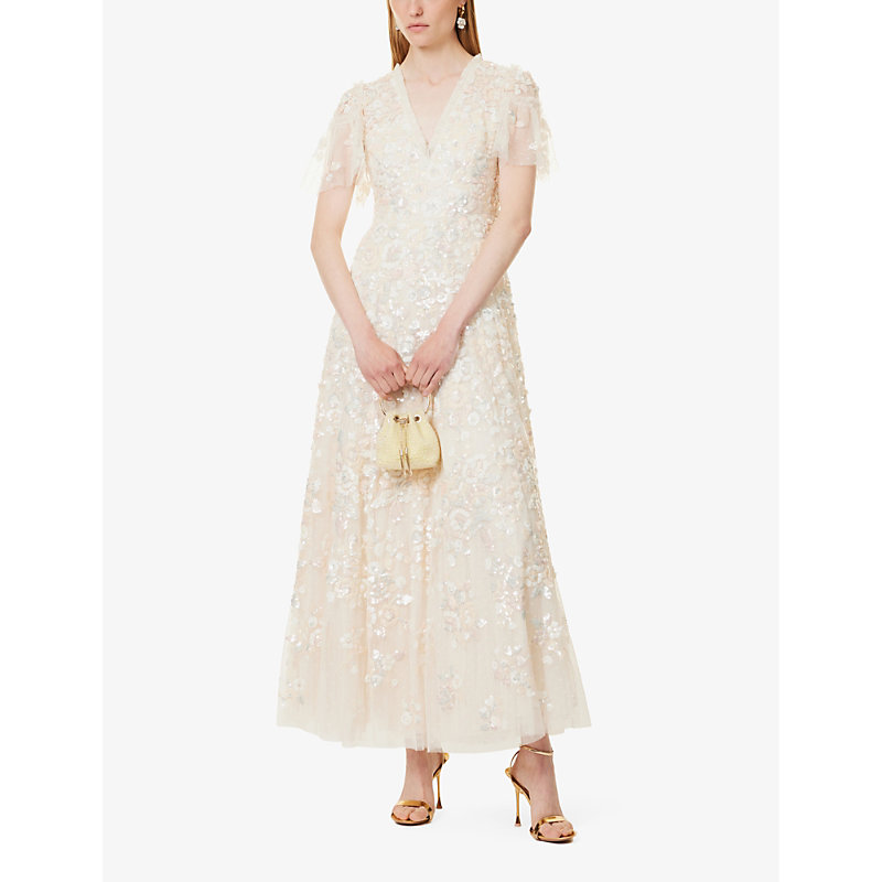 Womens Cream Sequin Paradise Sequin-embellished Recycled-polyester Maxi Dress