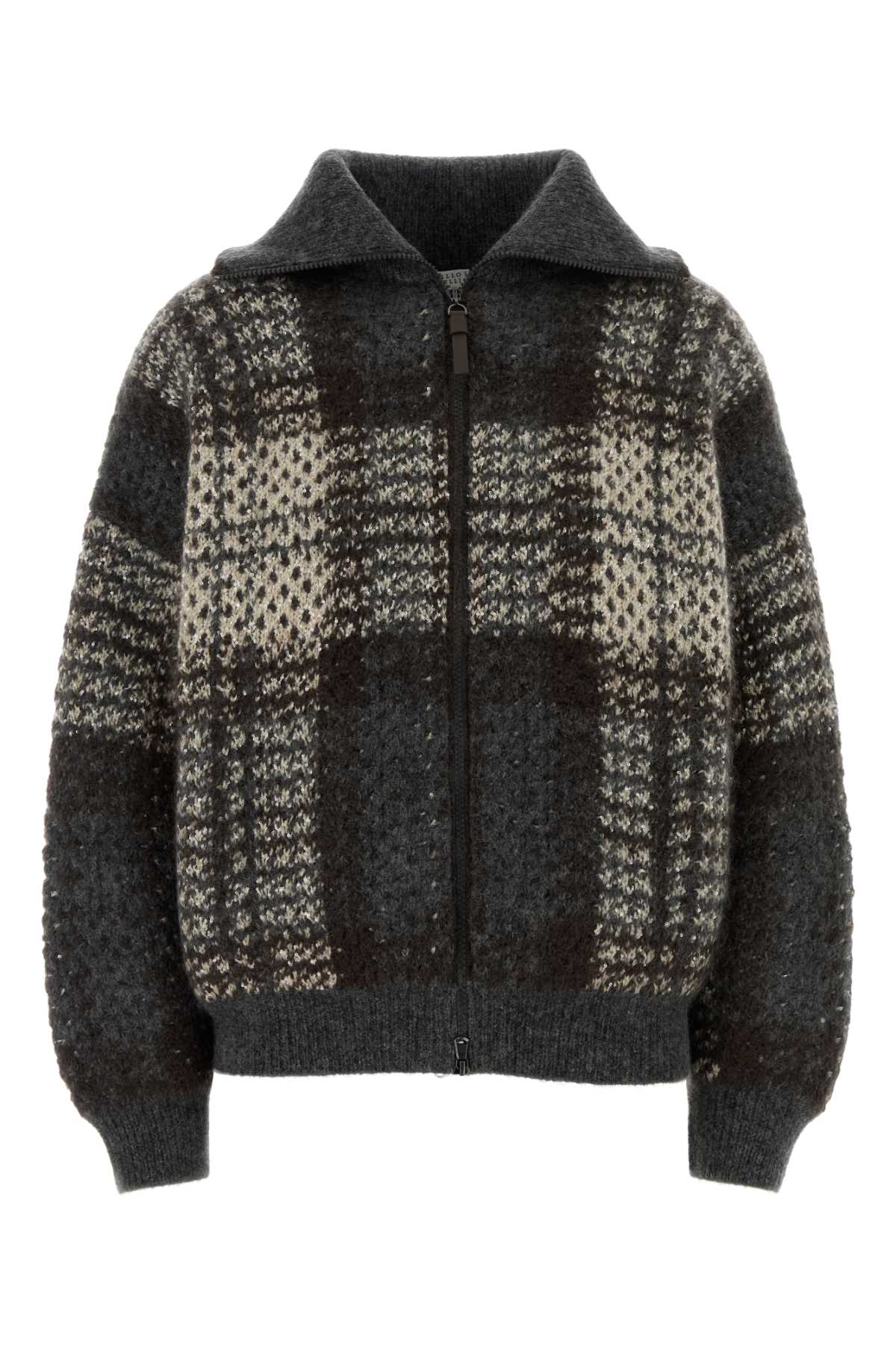 Patterned Wool Blend Cardigan — Gray