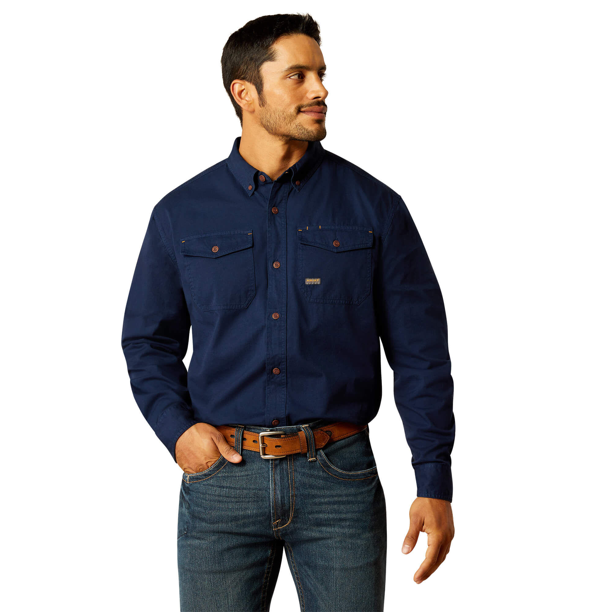 Men's Rebar Washed Twill Work Shirt Long Sleeve in Navy