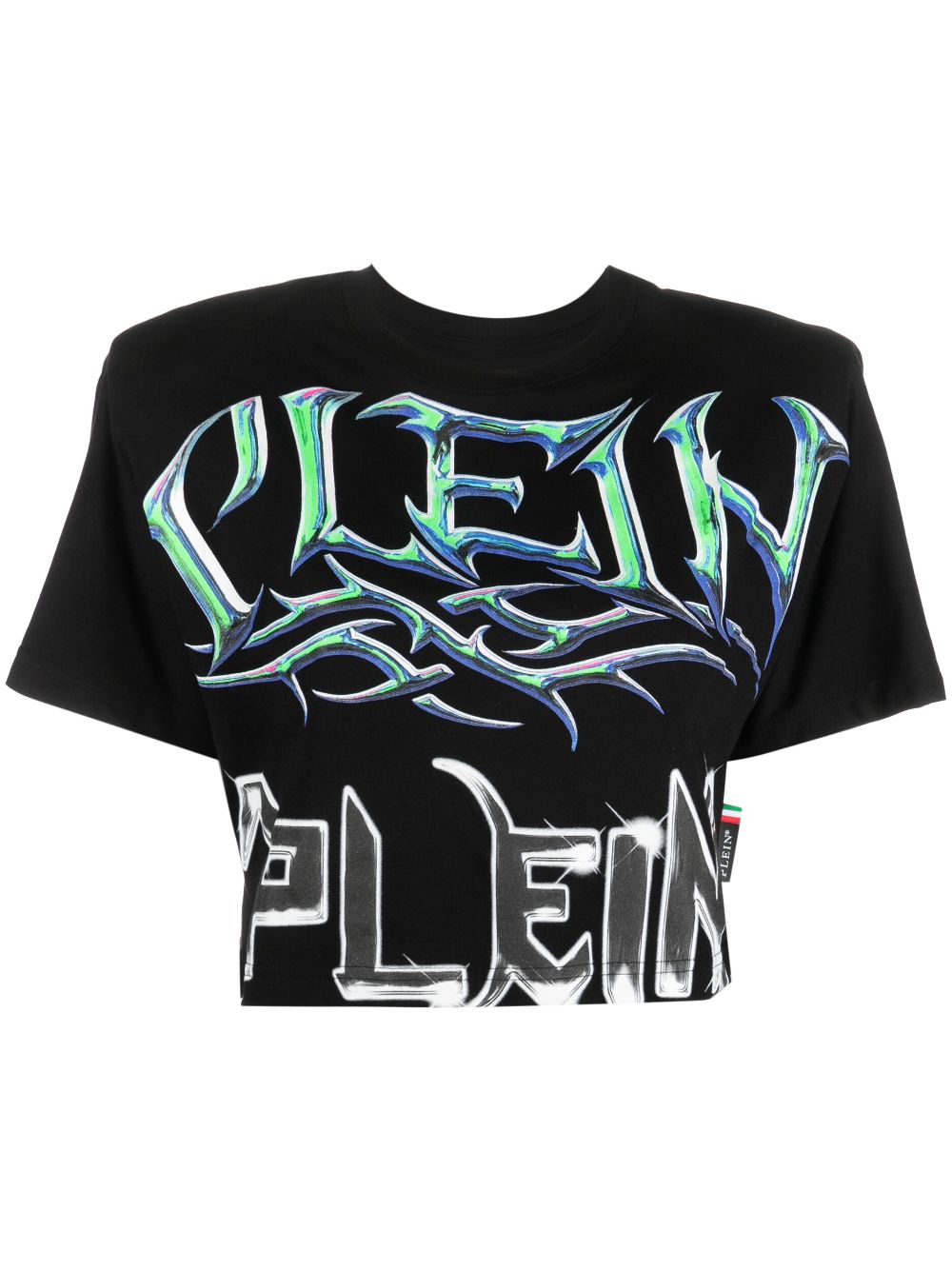 Logo-print padded-shoulder T-shirt - Black