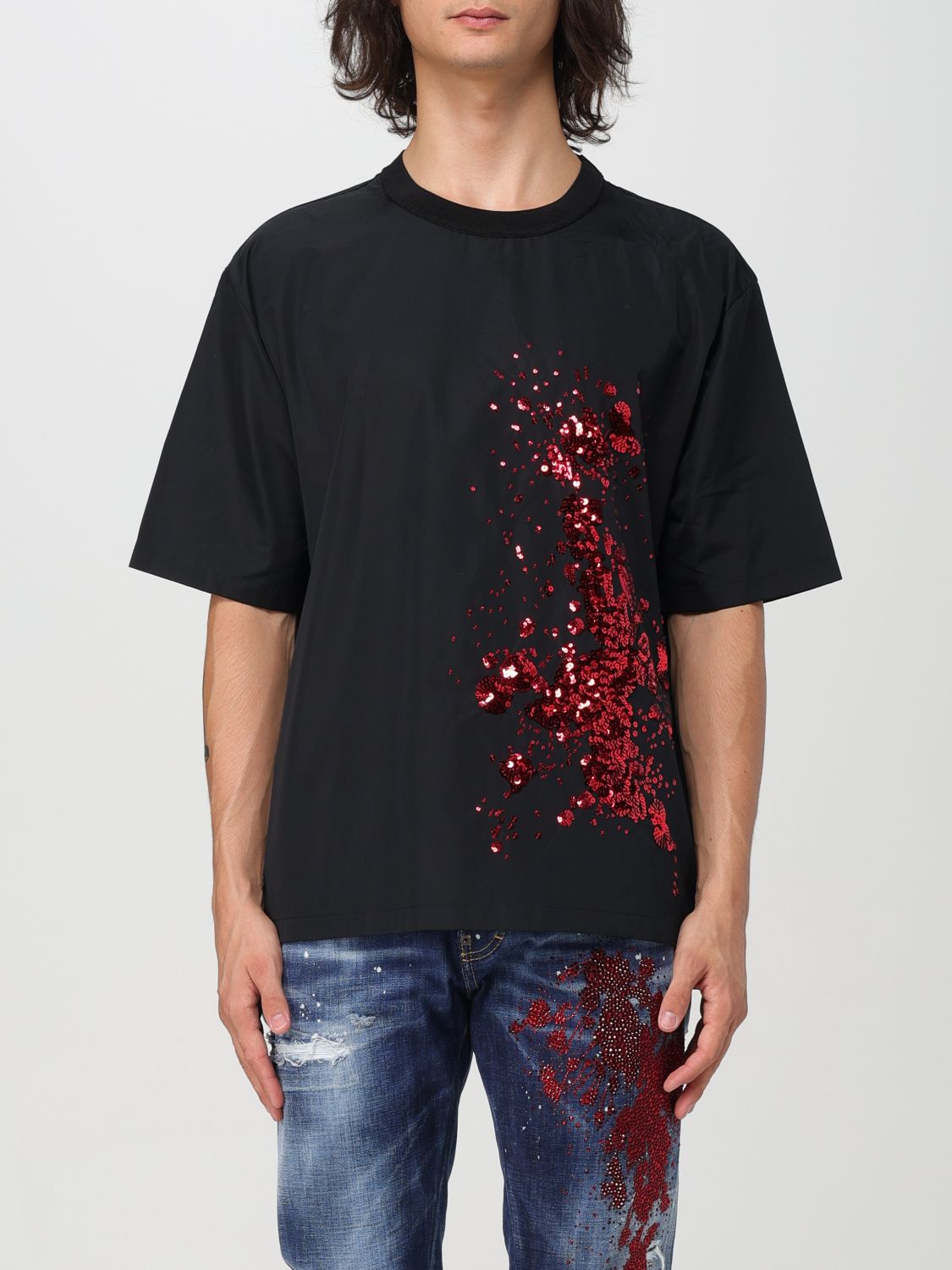 Sequin-embellishment T-shirt - Black
