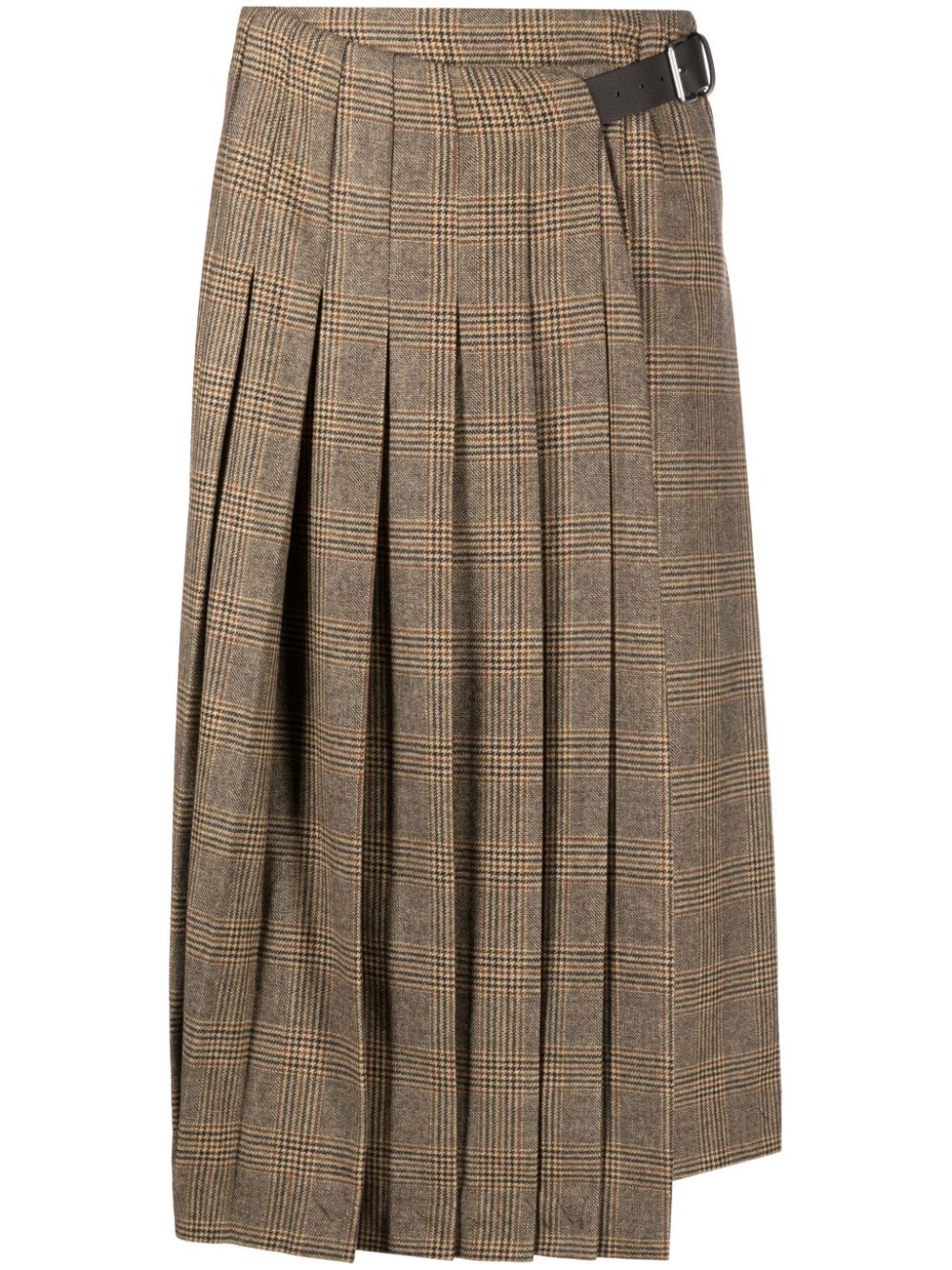 Check-pattern pleated skirt - Brown