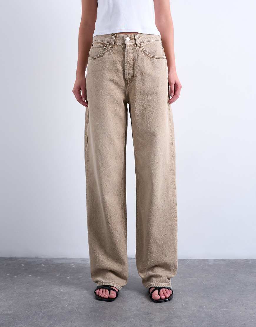 Column mid rise jeans in washed beige-Neutral