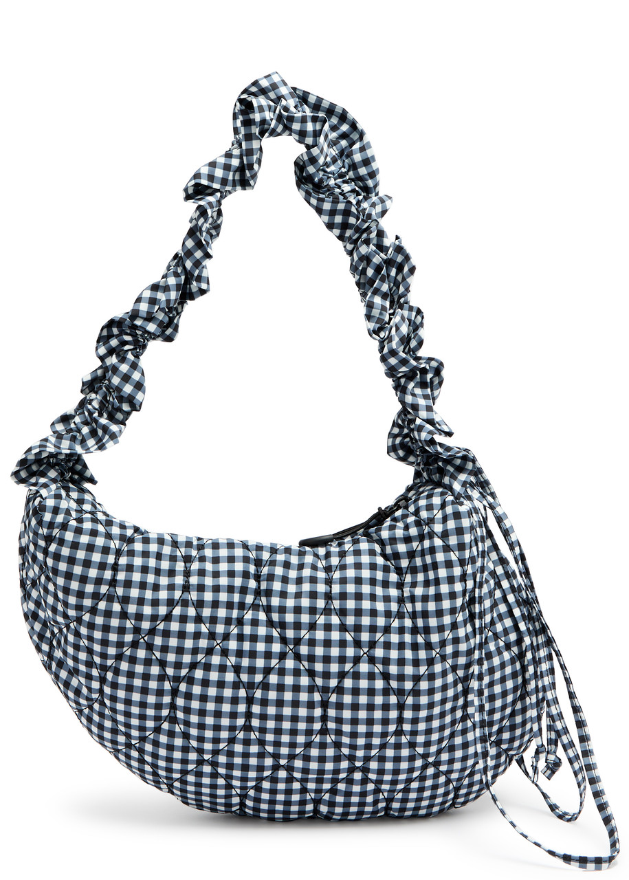 Kidney Ruched Gingham Shell Shoulder bag