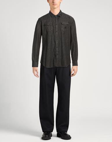 Man Denim shirt Charcoal Size L Cotton, Elastane