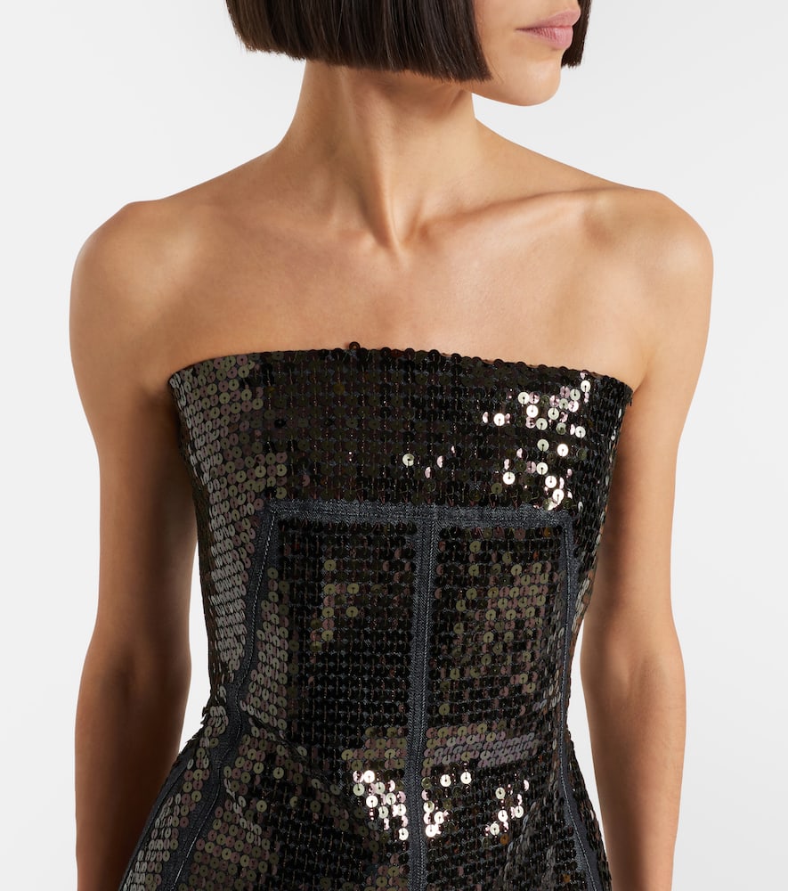 Sequined denim bustier top
