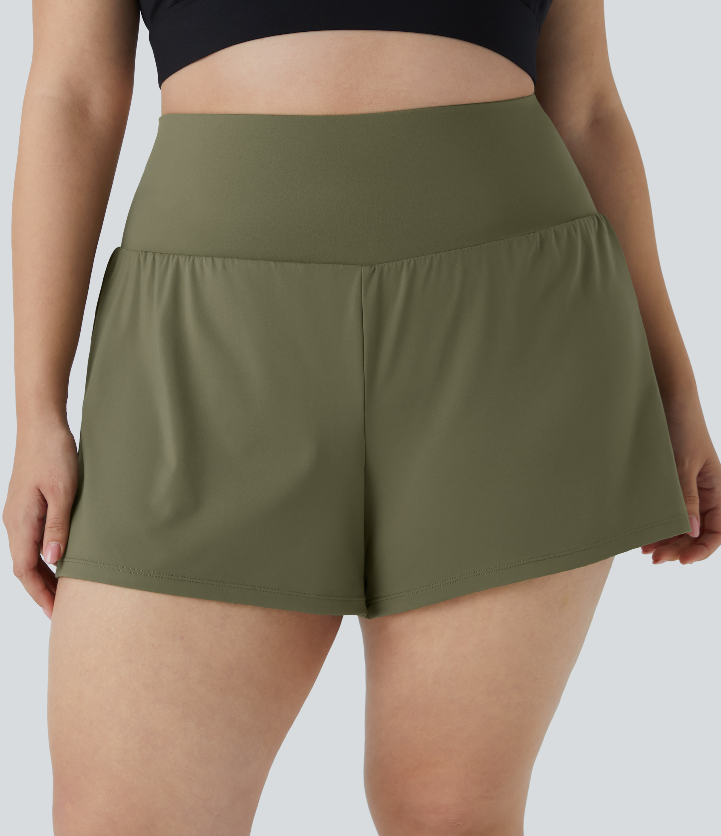 Pocket Plus Pocket 2-in-1 Gym Plus Size Shorts 2.5'' Gym Short - Withered Green
