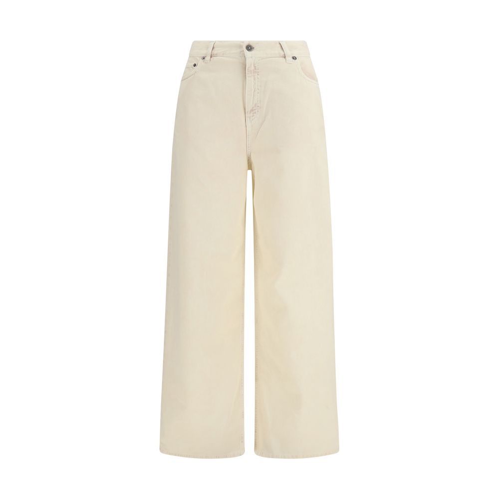 Cotton Wide-Leg Jeans — Beige