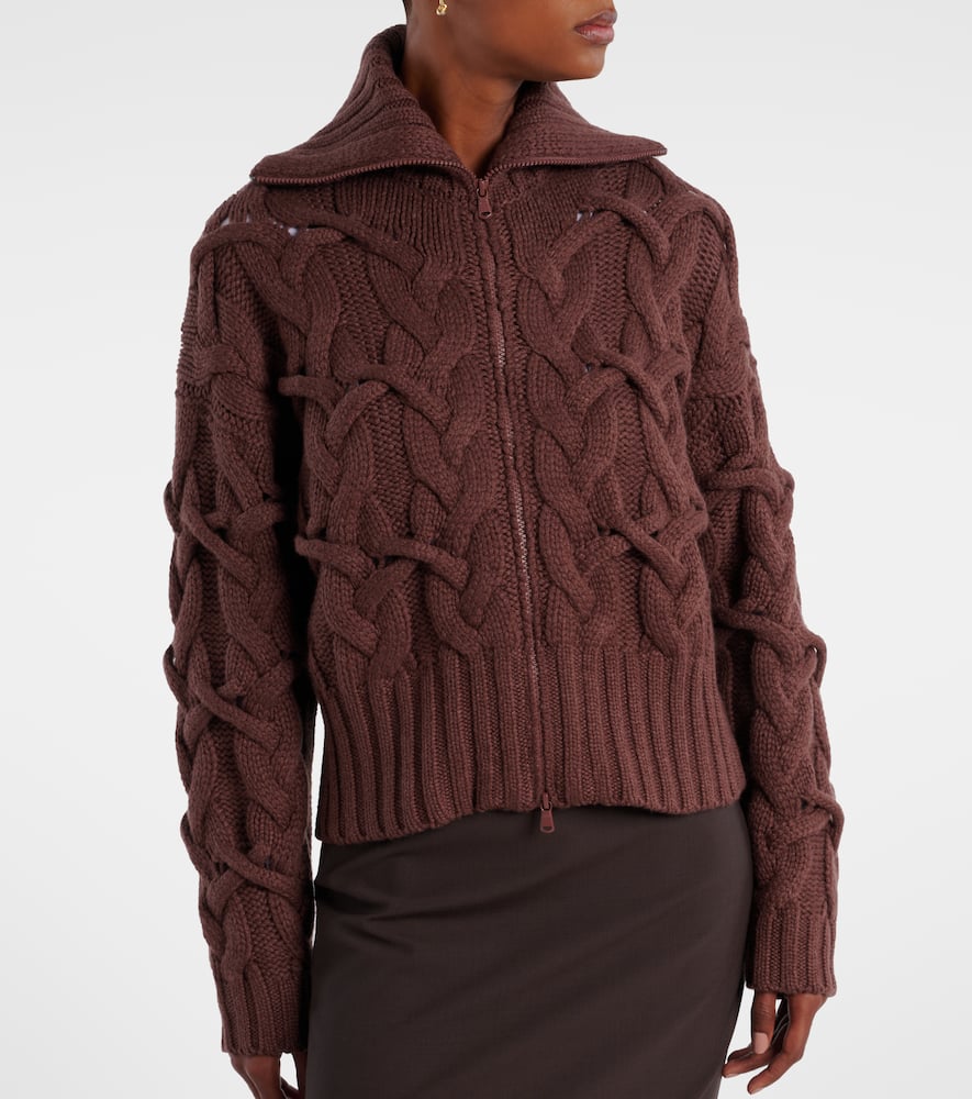 Cable-knit cashmere zip-up cardigan