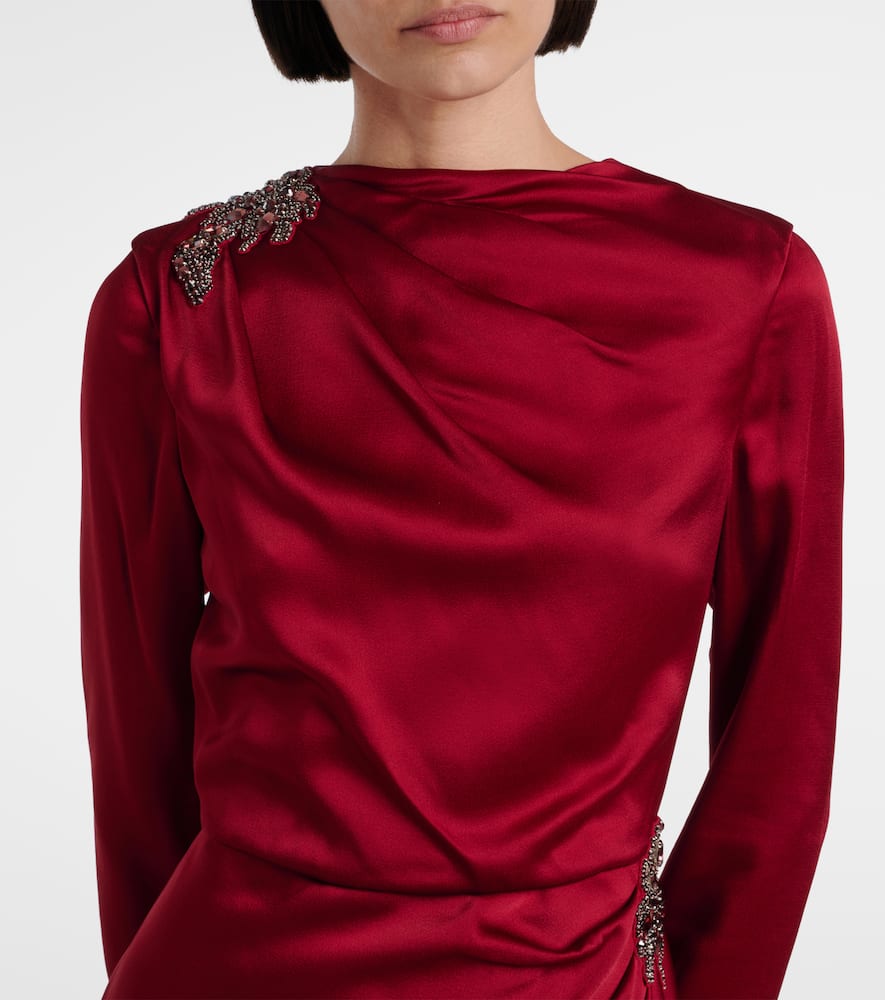 Crystal-embellished satin cady cocktail dress