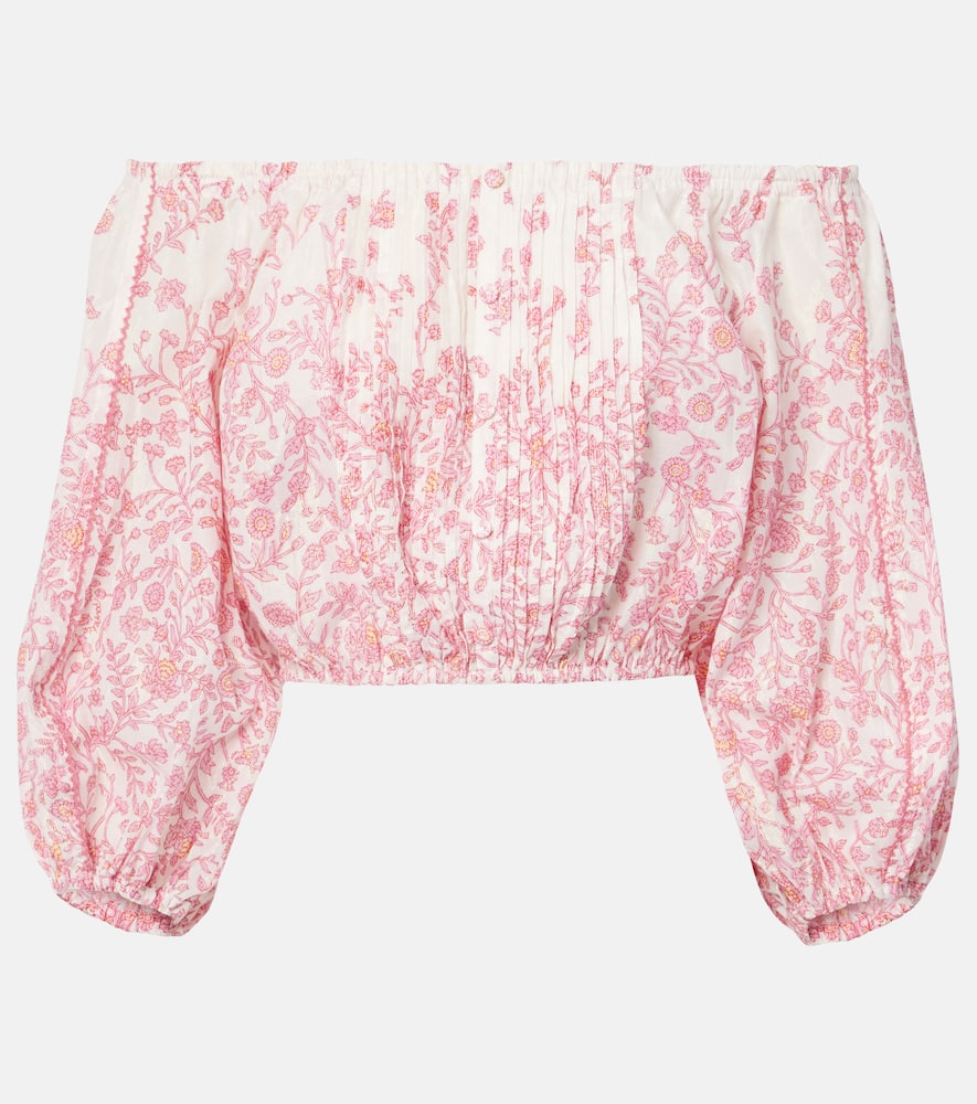Poupette St Barth Bova floral cotton-blend crop top
