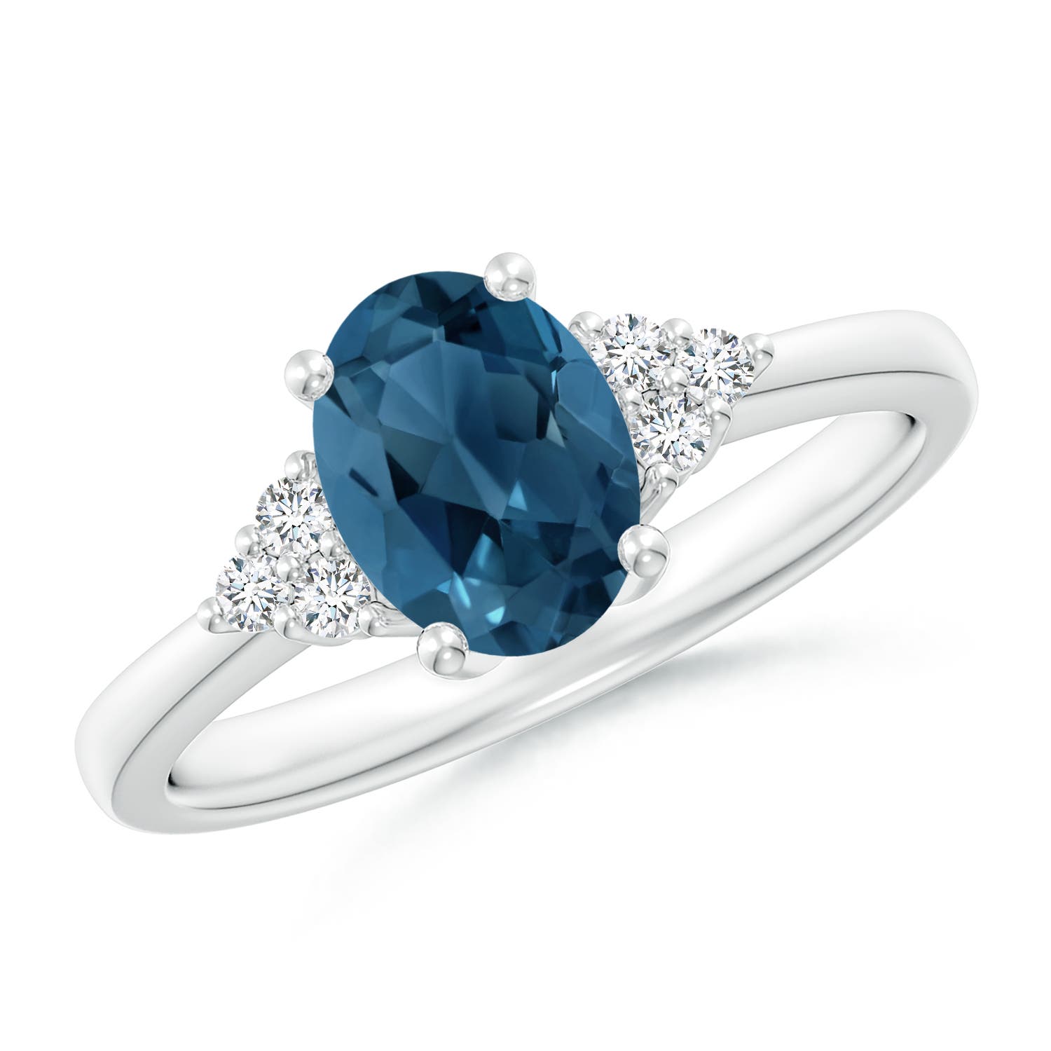 Angara 1.5 Carats Solitaire Oval London Blue Topaz and Diamond Promise Ring in Platinum