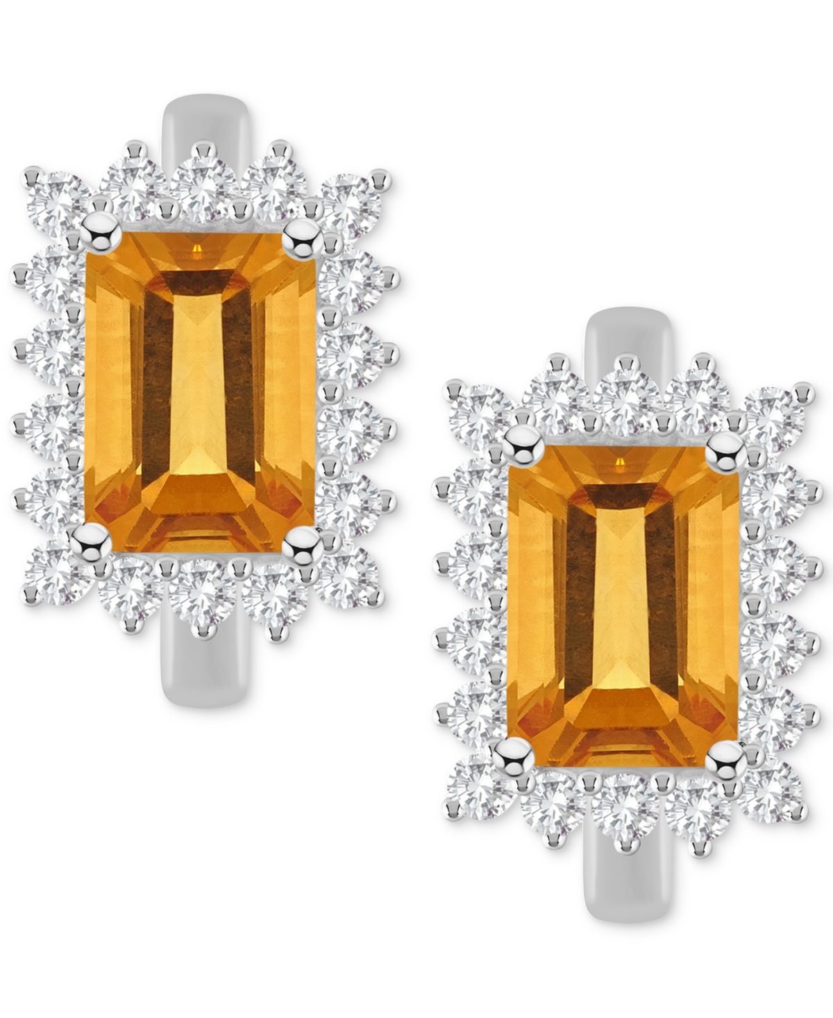 Rhodolite Garnet (2-1/2 ct. t.w.) & White Topaz (3/4 ct. t.w.) Halo Hoop Earrings in Sterling Silver (Also in Citrine, Blue Topaz, Amethyst & Peridot)