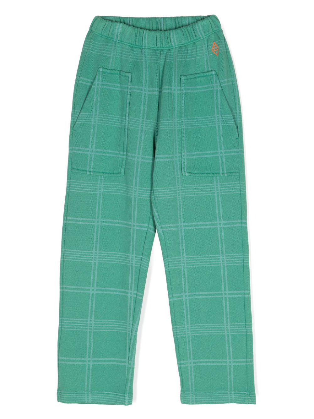 Checked logo-print tapered trousers - Green