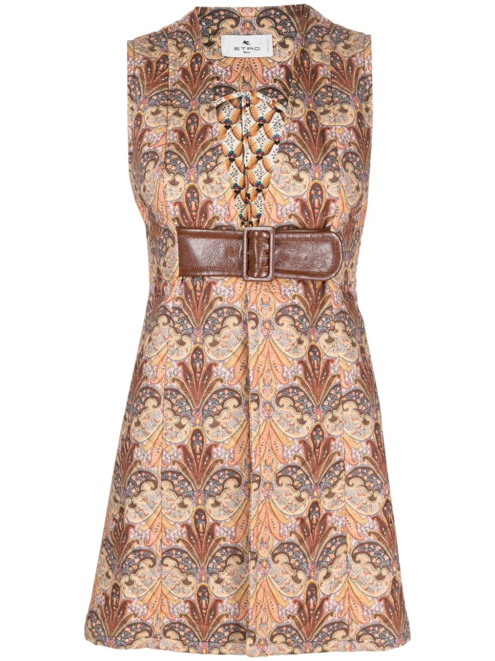 Graphic-print belted-waist gilet - Neutrals