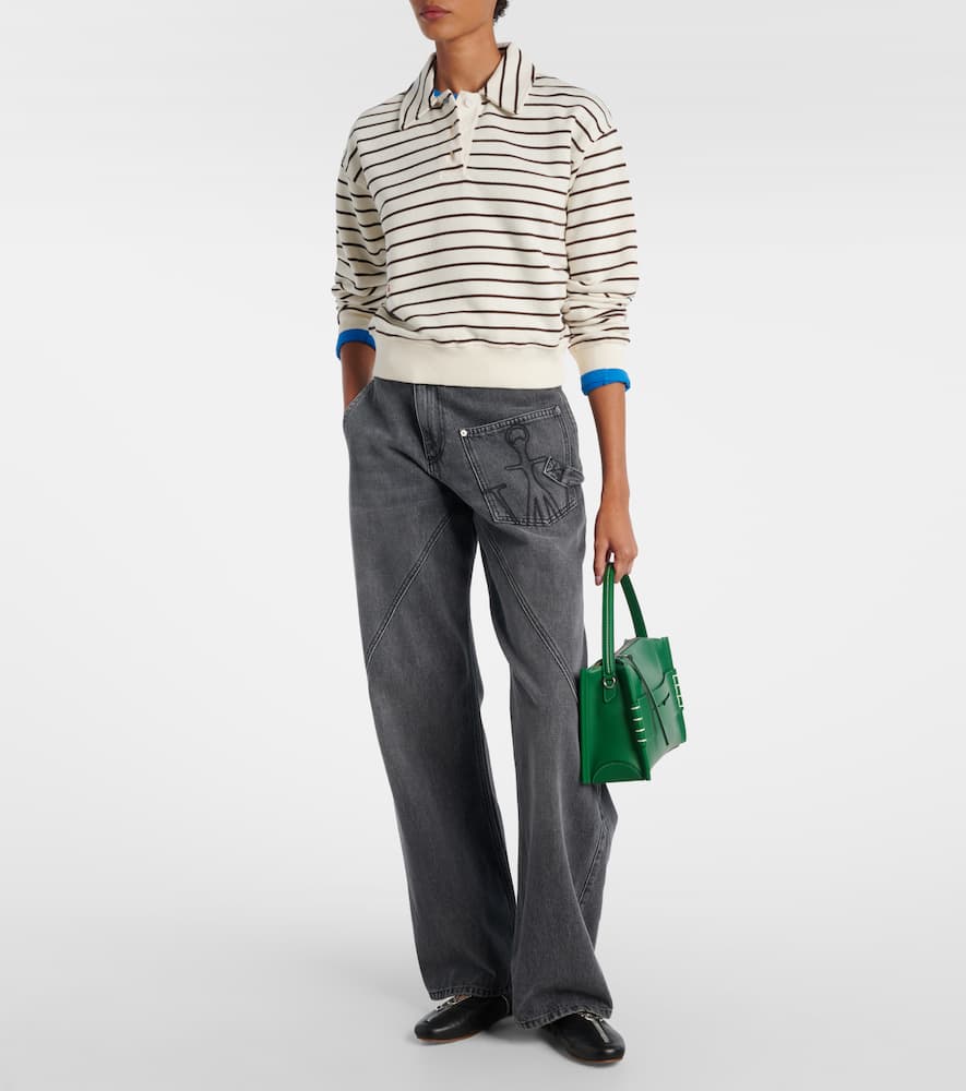 Cropped striped cotton polo sweater