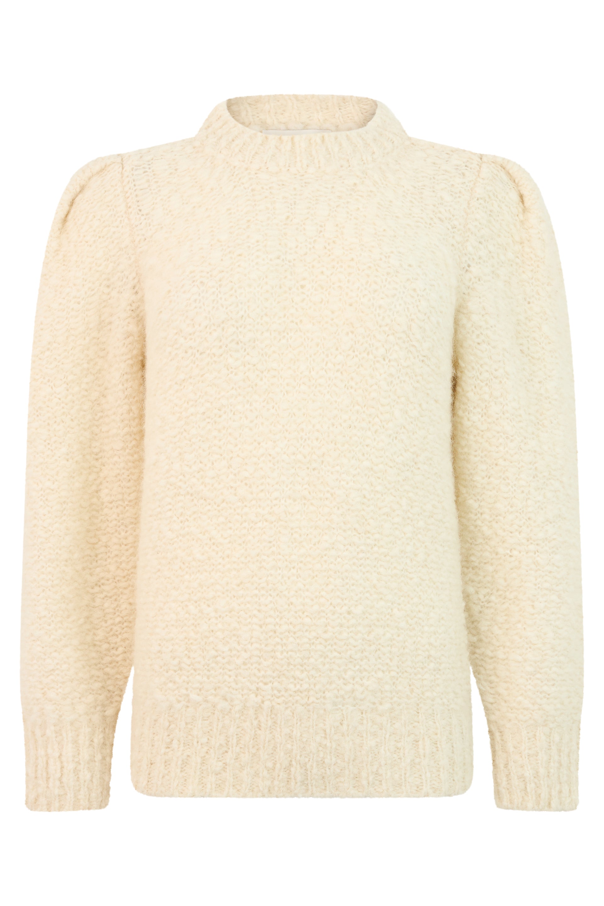 -Style Balloon Sleeve Wool Sweater with High Collar