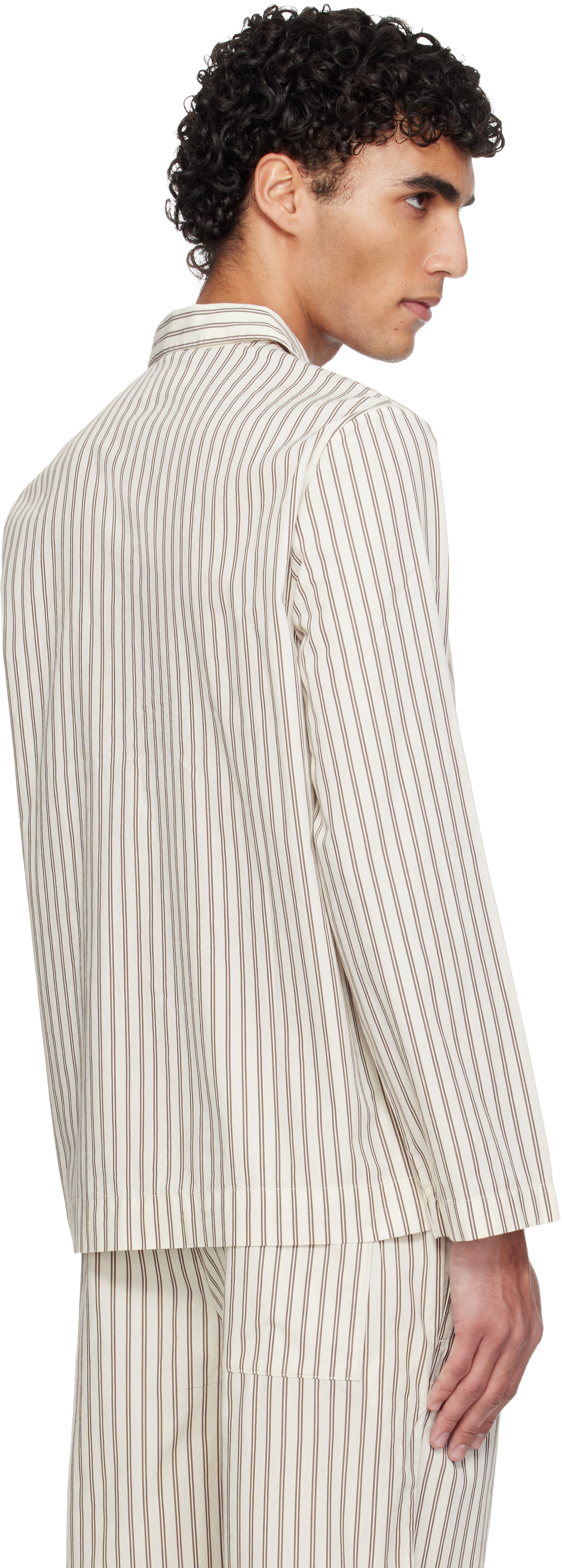 White & Brown Poplin Long-Sleeved Pyjama Shirt