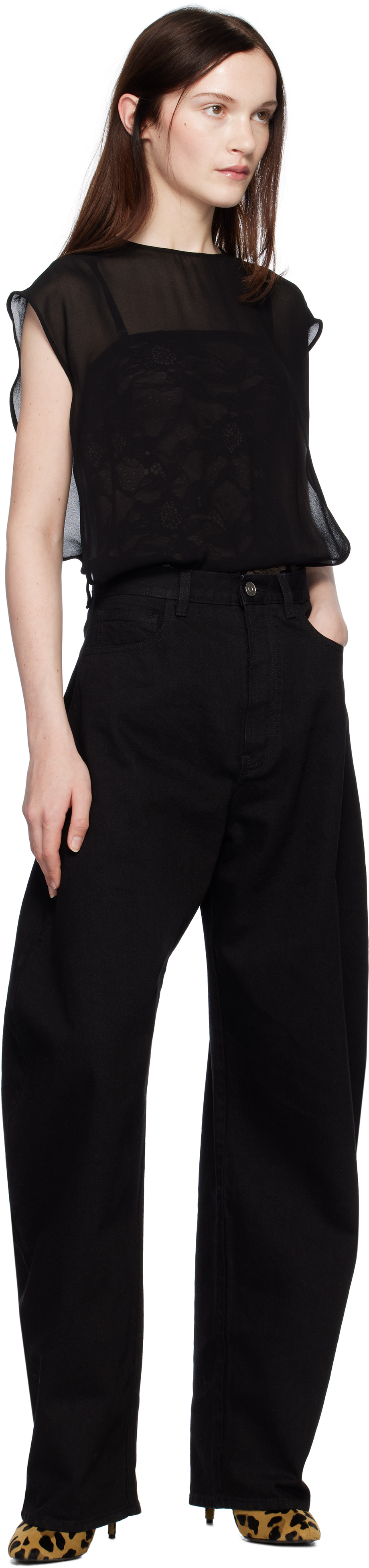 ALAÏA Black Georgette Bodysuit