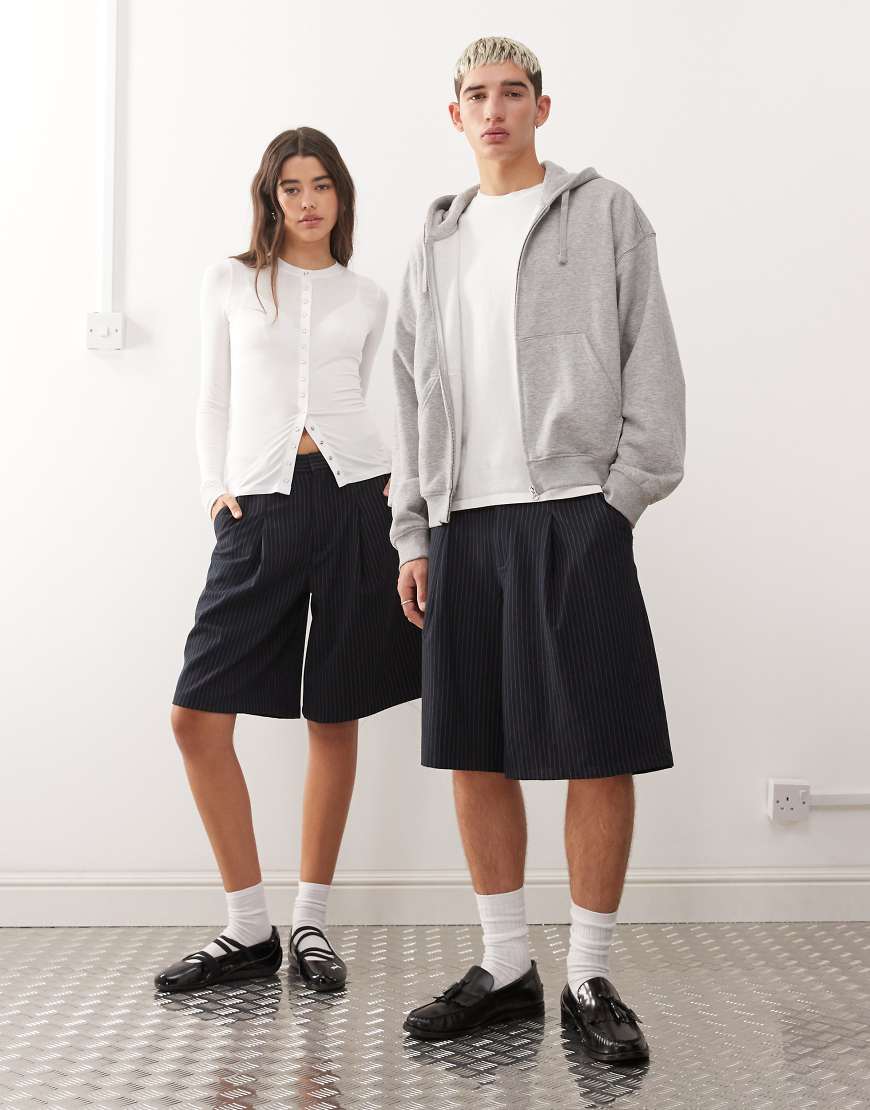 Unisex tailored jort in pinstripe-Multi