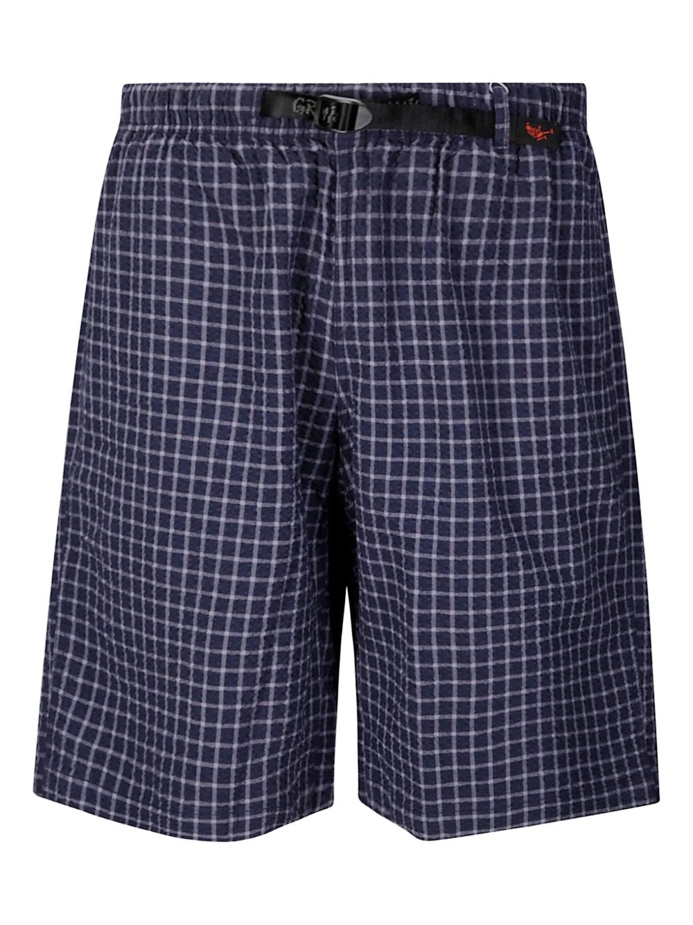 Seersucker Lagoon check-print elastic-waist shorts - Blue