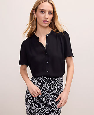 Ann Taylor Petite Lace Trim Top