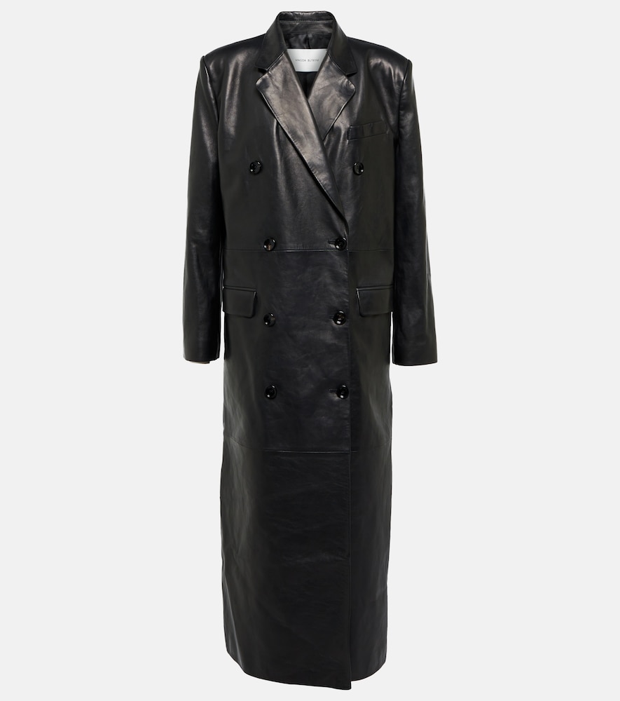 Double-breasted leather coat