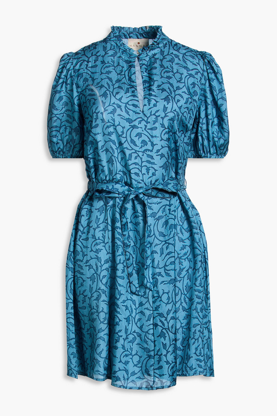 Gaia belted floral-print silk-satin mini dress - Blue - 1