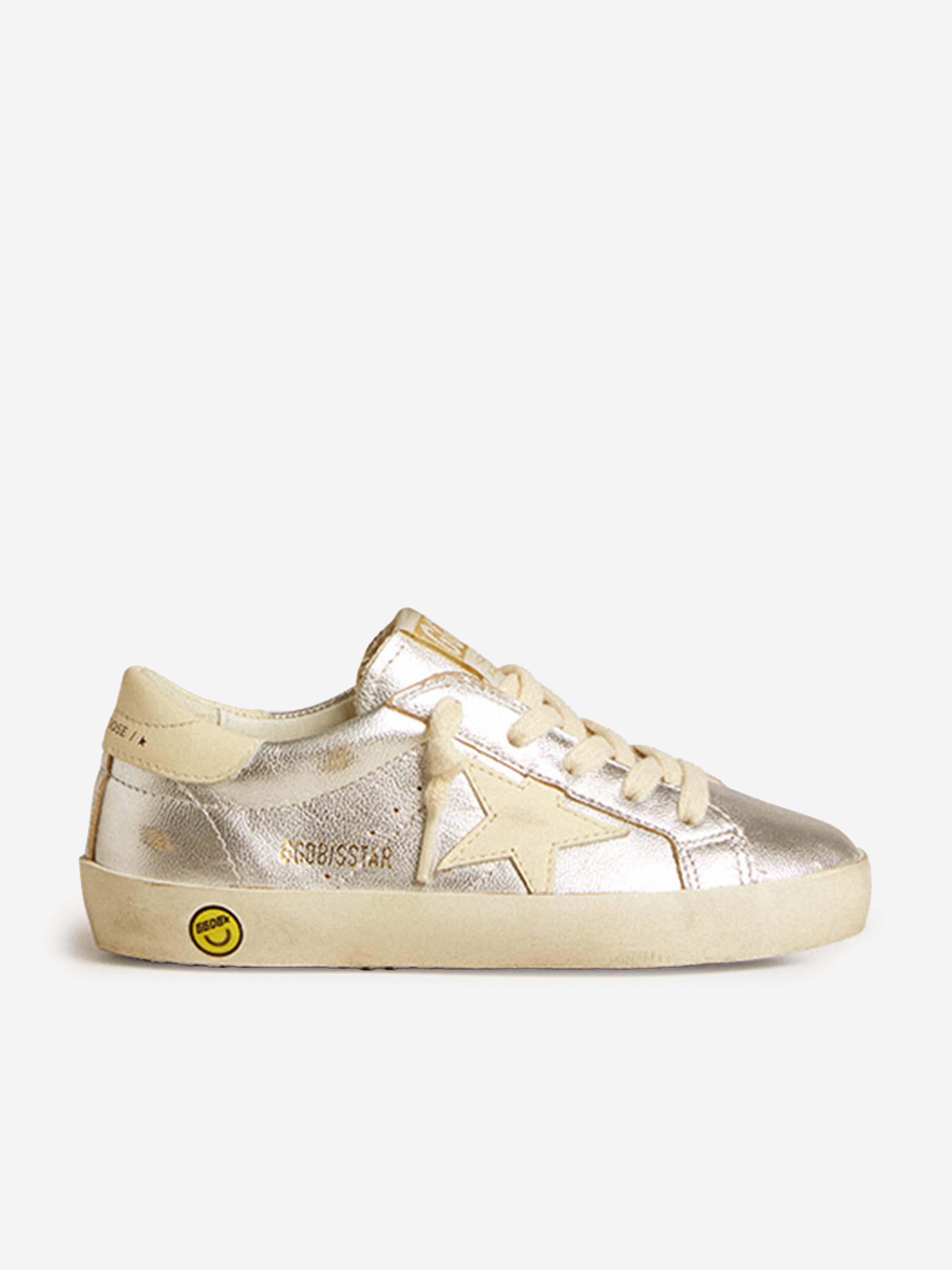 Golden Goose Girls Leather Laminated Super-Star Trainers in Silver EU 25 UK 8