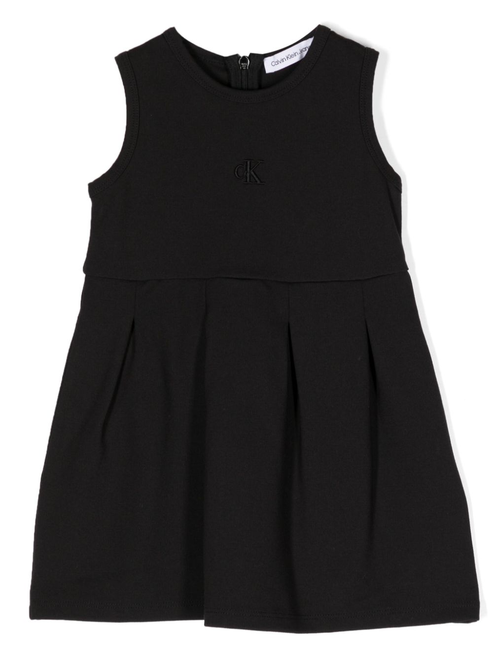Logo-embroidered pleated dress - Black