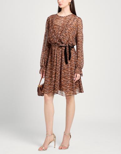 Woman Mini dress Brown Size 2 Polyester, Metallic fiber