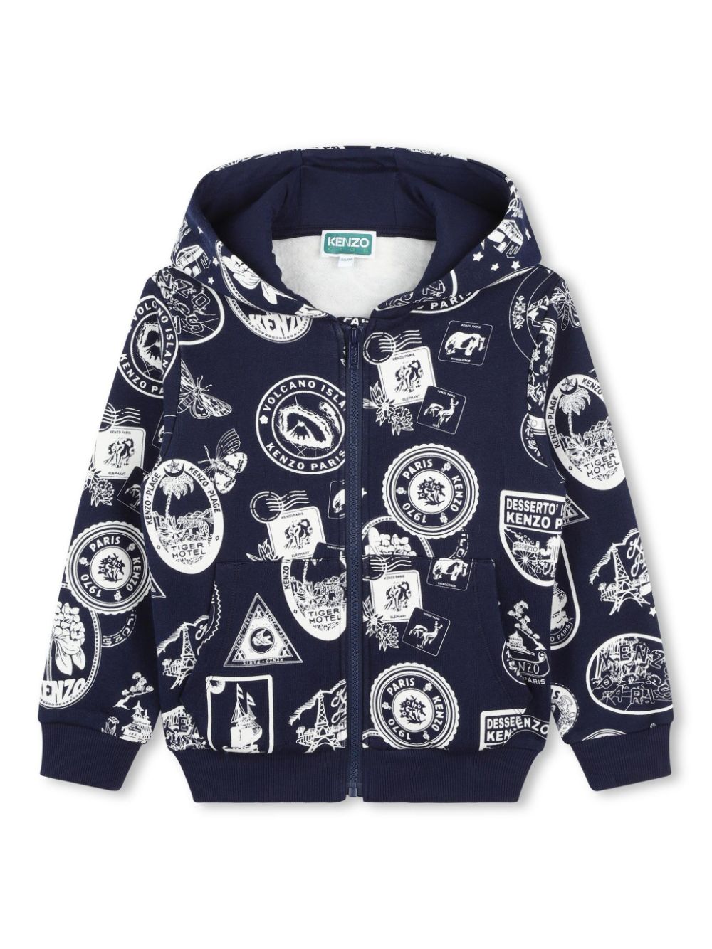 Travel print zipped hoodie - Blue