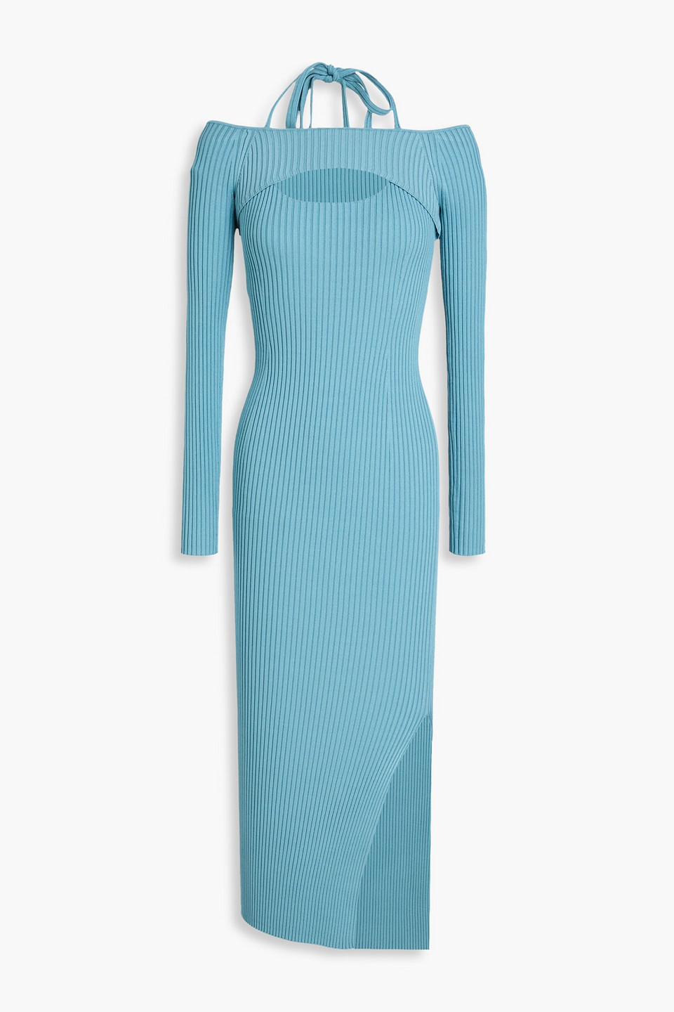 Cold-shoulder ribbed-knit midi dress - Blue - L