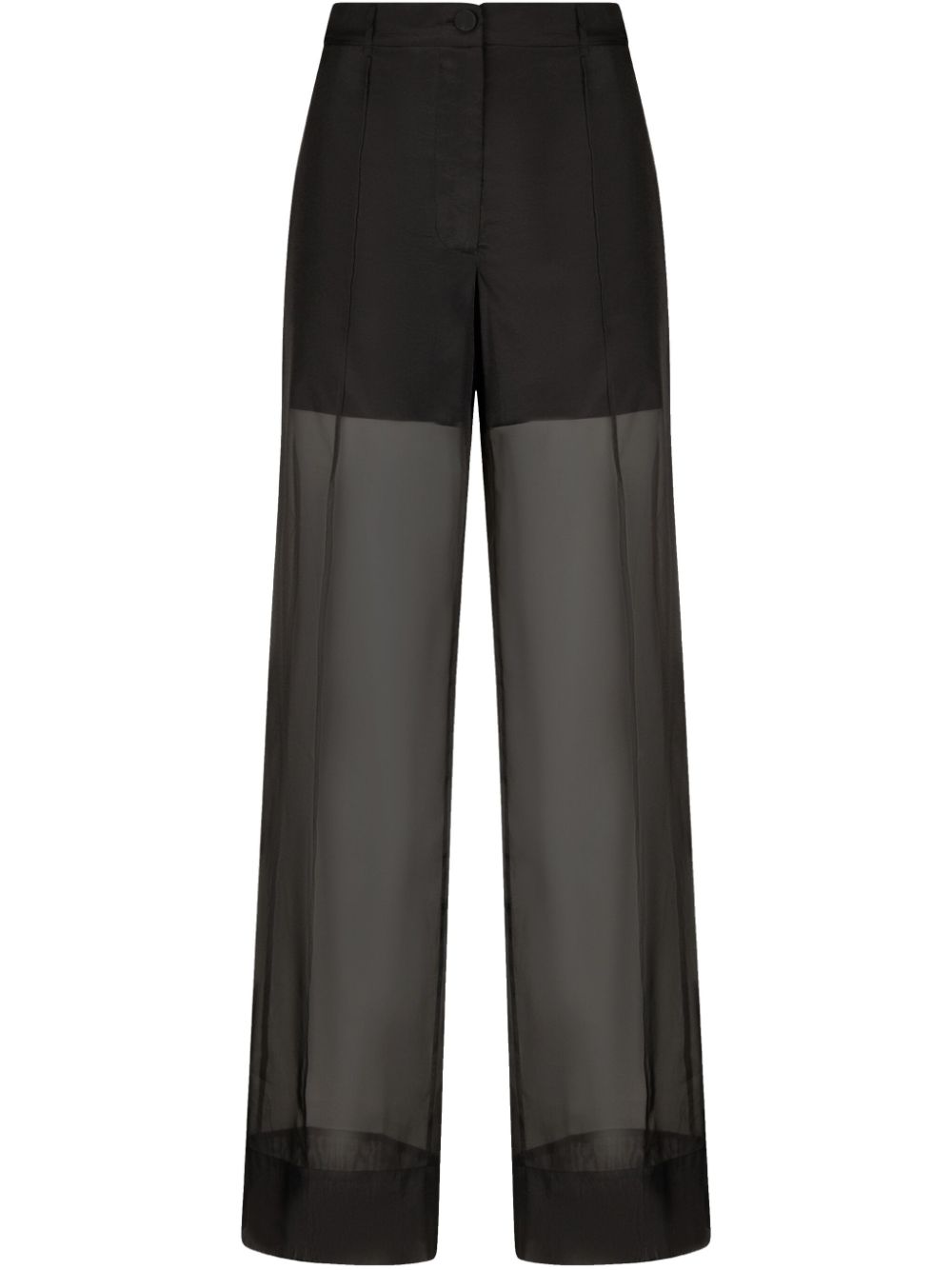 Black organza straight-leg trousers