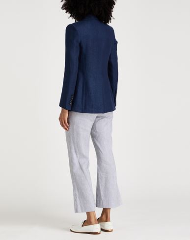 Woman Blazer Navy Size 2 Linen, Wool