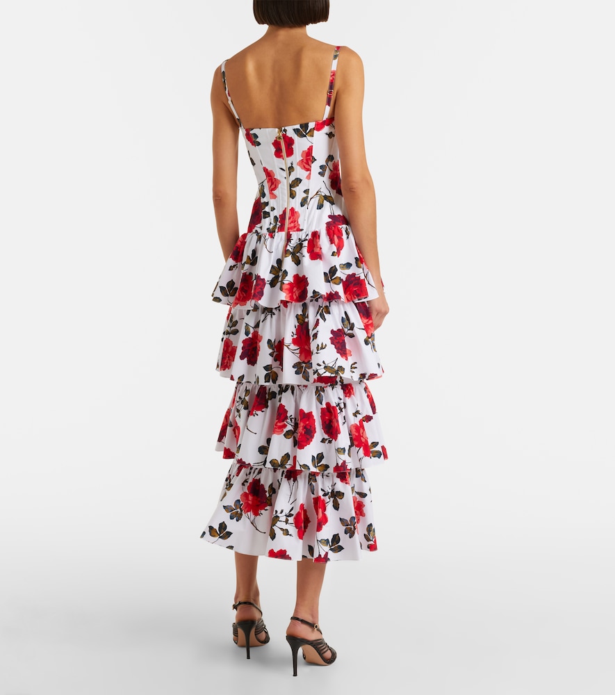 Floral tiered cotton-blend corset dress