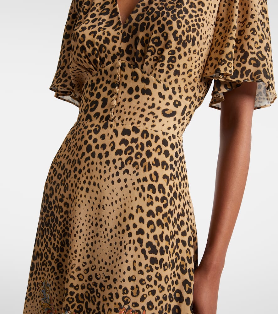 Paisley leopard-print midi dress